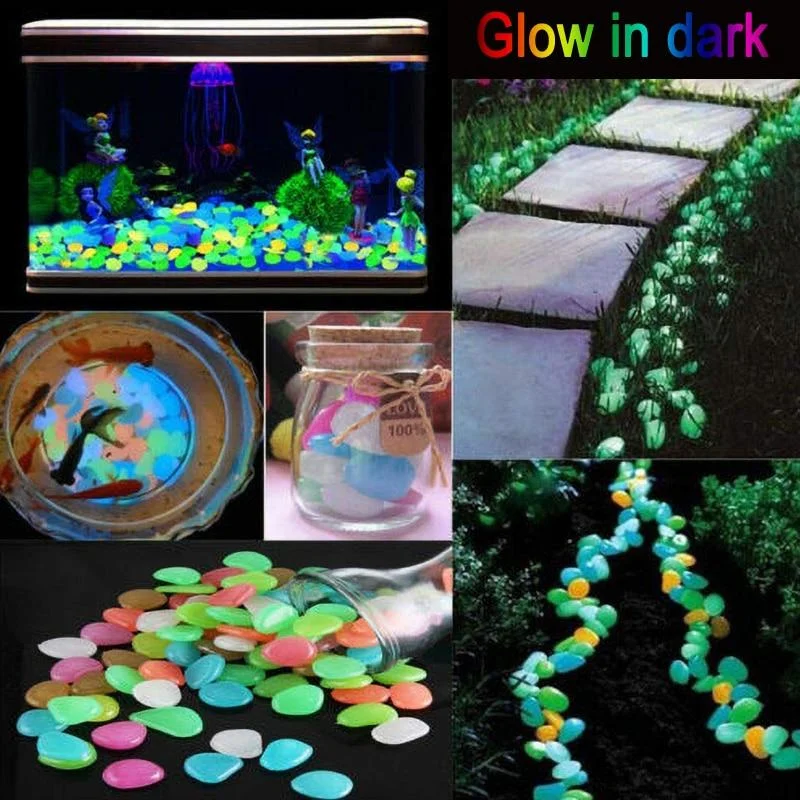 100pcs Glow in the Dark Pebbles Landscaping Glow Stones for Garden Pond Aquarium