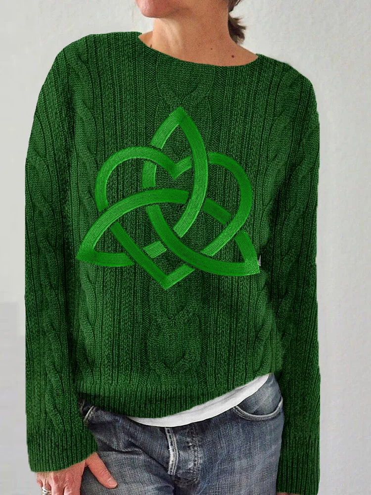 Irish Celtic Love Knot Embroidered Jacquard Cozy Sweater