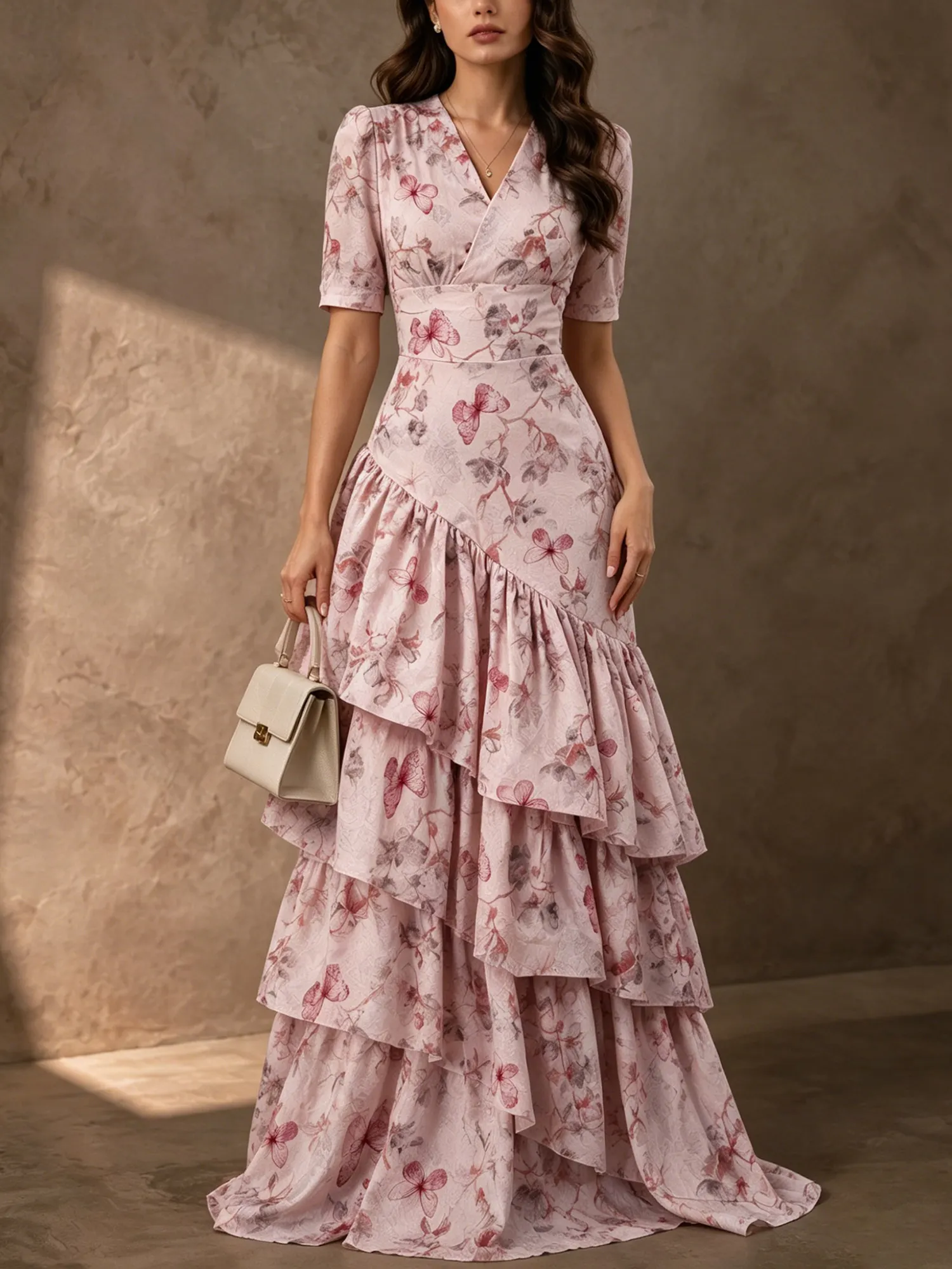 Perfect For Outdoor Garden Parties &mdash; V-Neck Floral Ruffled Slim-Fit Fishtail Maxi Dresses