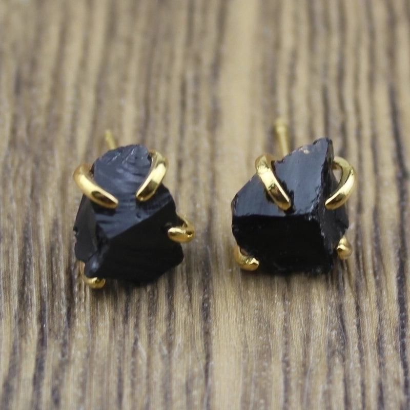 1 Pair Minimalist Irregular Inlay Gem Natural Stone Ear Studs