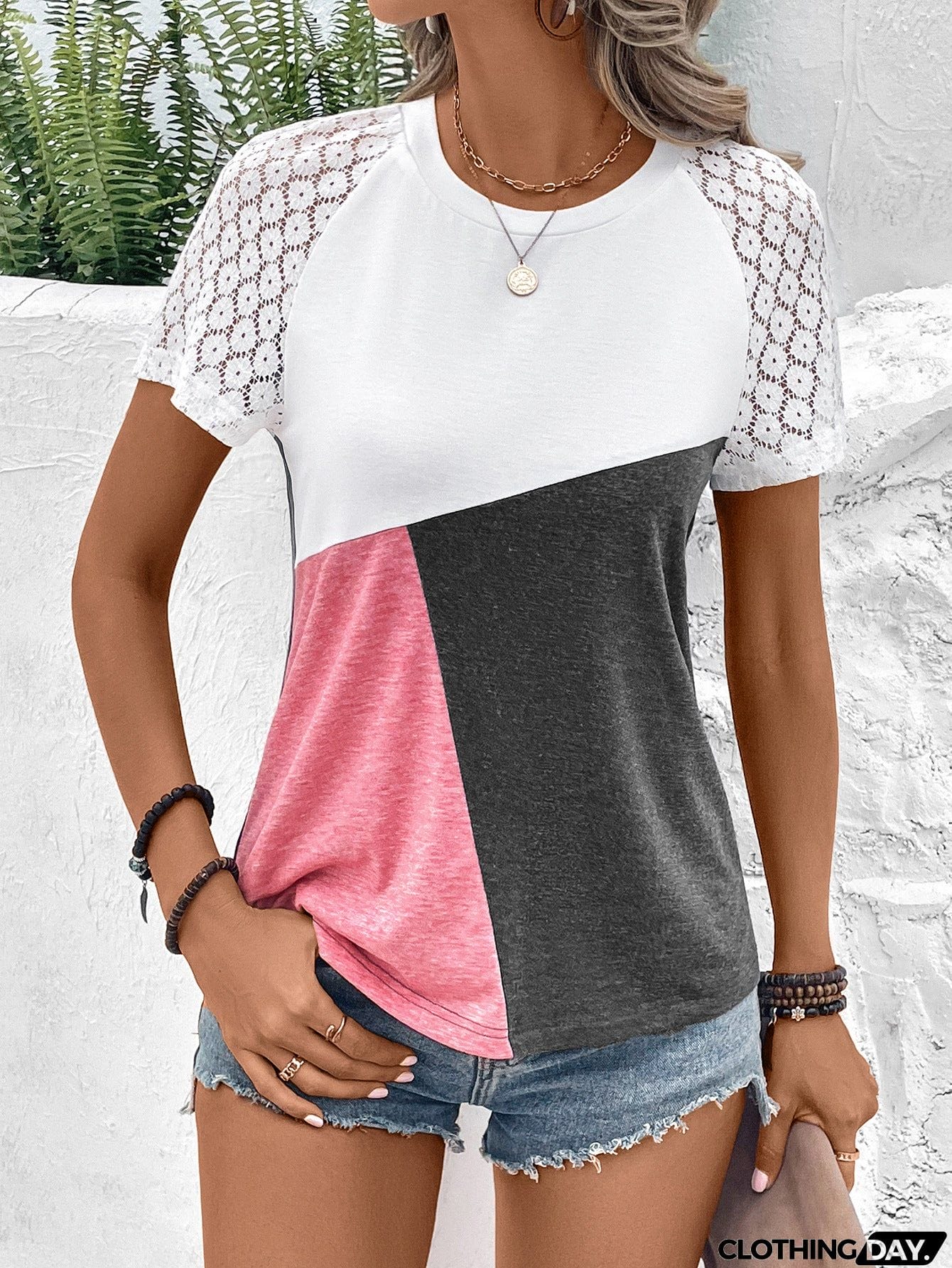 Color Block Raglan Sleeve Round Neck Tee