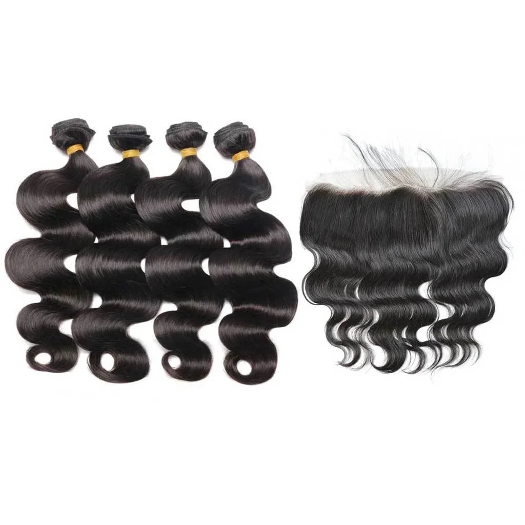 Body Wave 4 Bundles With 13X4 HD Lace Frontal Human Hair Extension With HD Frontal