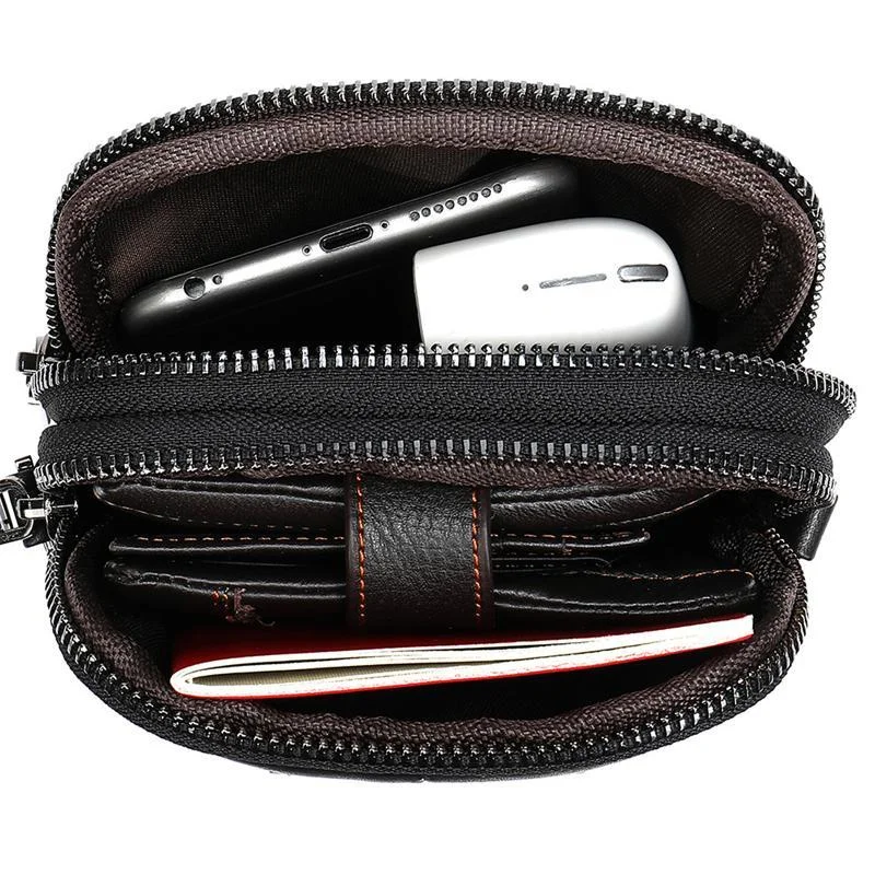 Men's Leather Belt Bag Retro Multi-Function Shoulder Bag