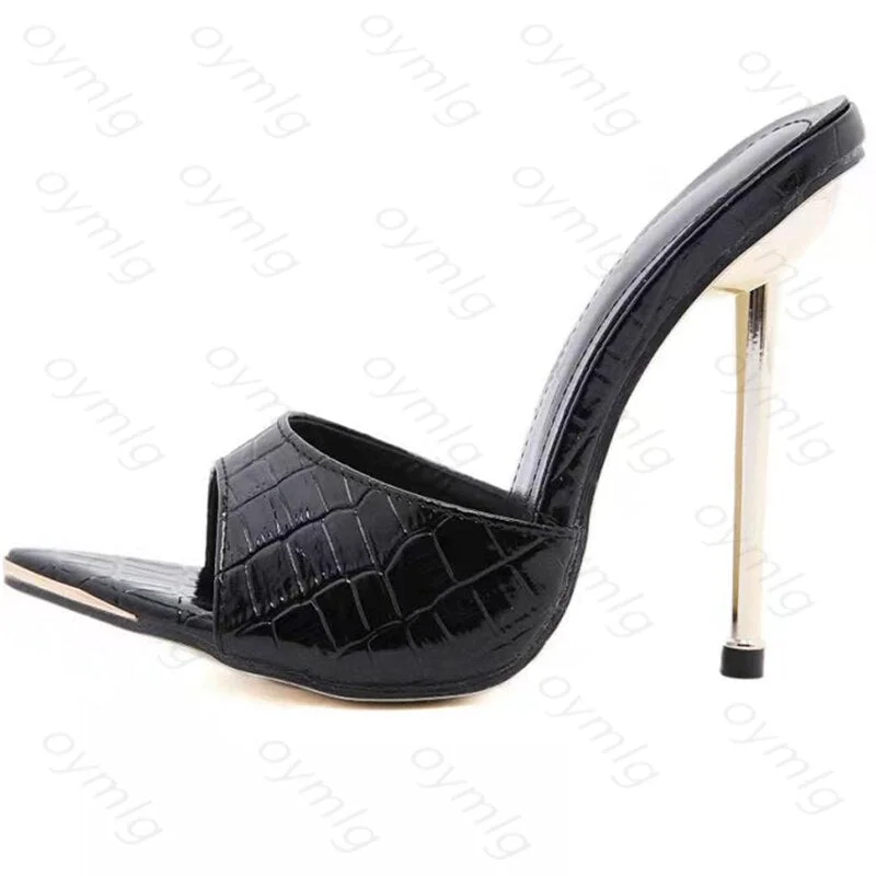 2021 Summer Women Extreme High Heels Mules Slides Female Stiletto Slippers Sexy Leather Shoes Zapatillas Mujer Casa