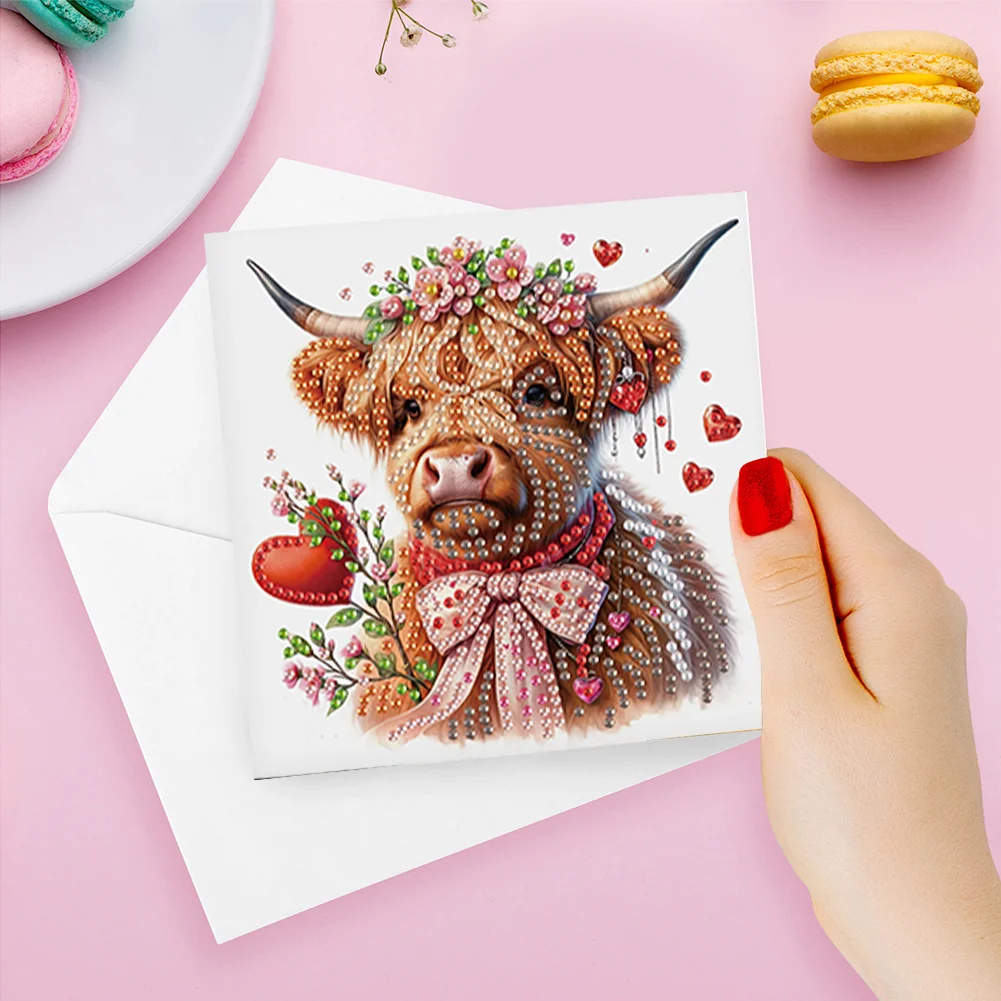 [Upgrade-Laser Card]6Pcs Love Yak Diamond Painting Greeting Card Rhinestones Diamond Wish Card