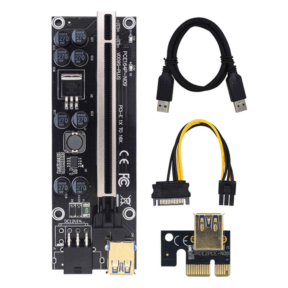 

PCI Express Riser Card 1X to 16X PCI-E Extender USB 3.0 Cable 6Pin Power, 501 Original