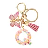 DIY Pink Tassel Ring Letter Butterfly Keychain