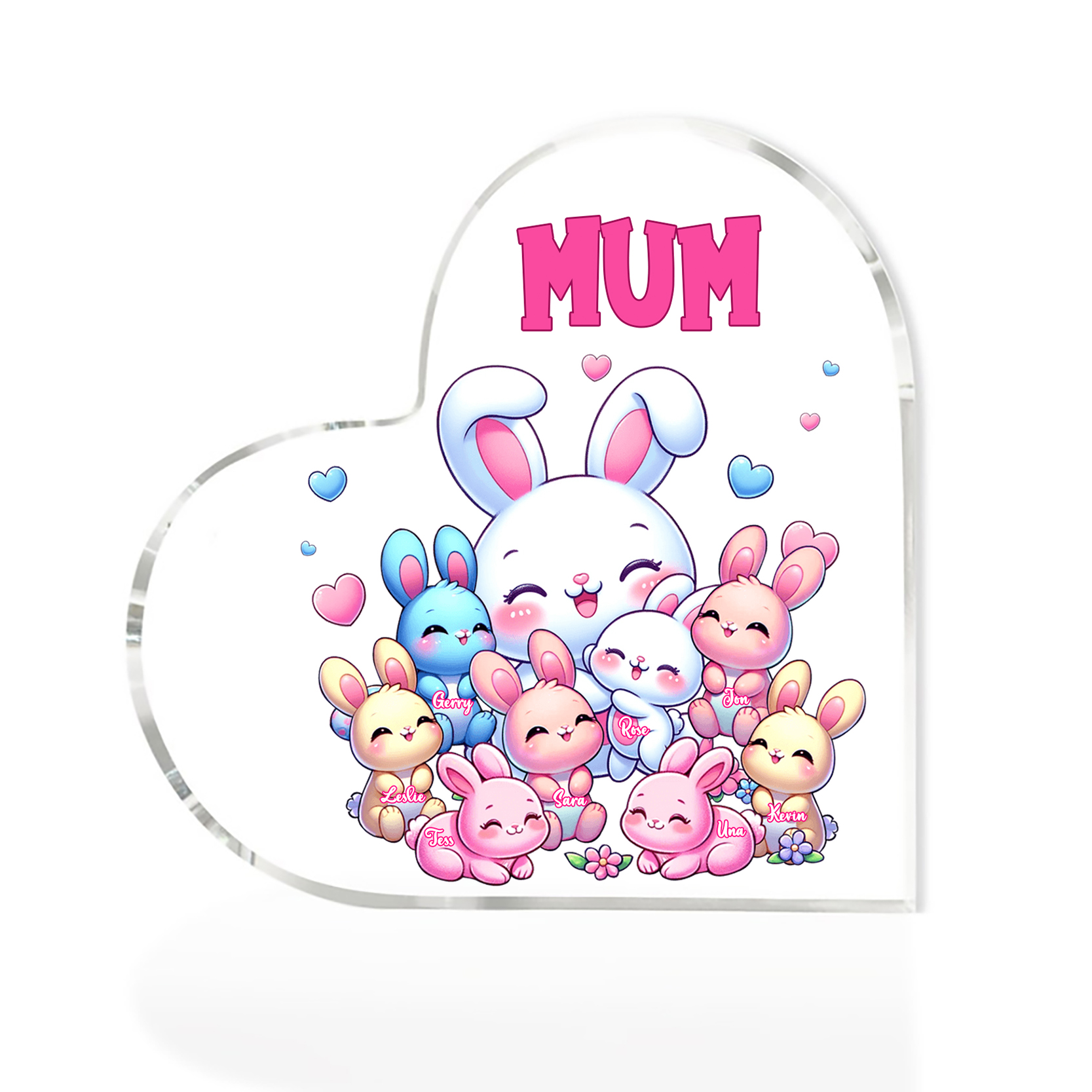 Personalised Text Acrylic Heart Keepsake Custom 8 Names Ornament Bunny Family Gifts For Mother/Grandma-Jessemade AU