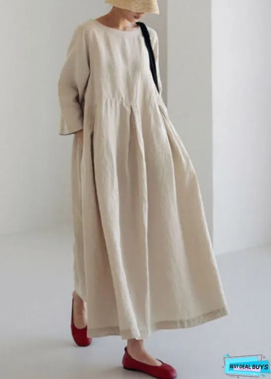 White Flowers Cotton Dresses Pockets Patchwork Summer