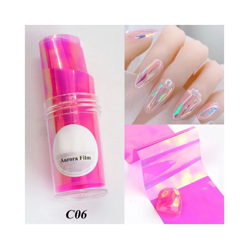 Sparkly Nail Aurora Foils Colorful Transfer Stickers Cellophane Mirror Stickers Sliders Wrap Paper Nail Art Decoration-Nail Inspo