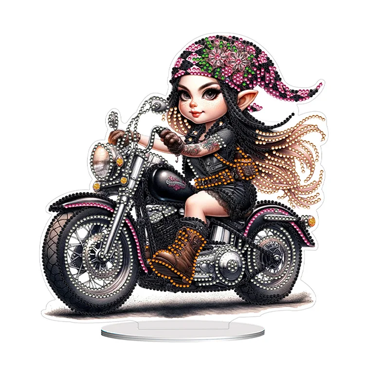 【Ornament】PVC Round Special Shaped Motorcycle Girl 5D Diamond Painting Ornament for Home gbfke