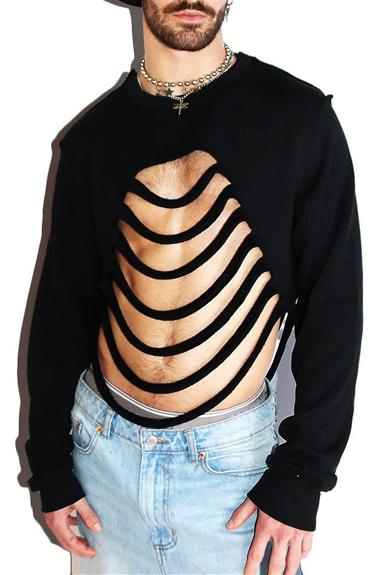 Casual Hollow Out Long Sleeve Crop Top