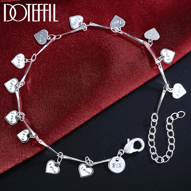 DOTEFFIL 925 Sterling Silver Full Love Heart Pendant Bracelet Chain For Women Jewelry