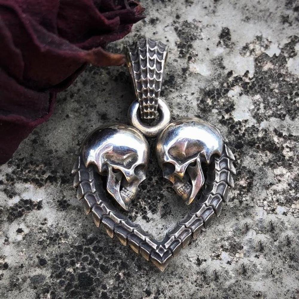 Necklace With Skull Heart Pendant