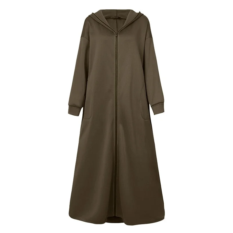 Winter Long Sleeve Sweatshirt Coat Oversize ZANZEA Women Hooded Outwear Autumn Hoodies Fleece Long Jackets Loose Overcoats 7