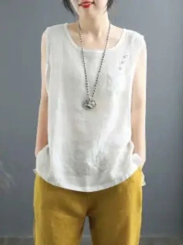 Women's Vintage Cotton Linen Solid Loose T-shirt