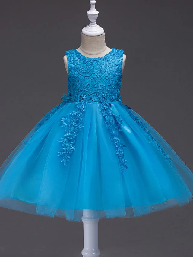Hellodresses Sleeveless Jewel Neck  Flower Girl Dress Tulle Polyester  With Lace  Appliques