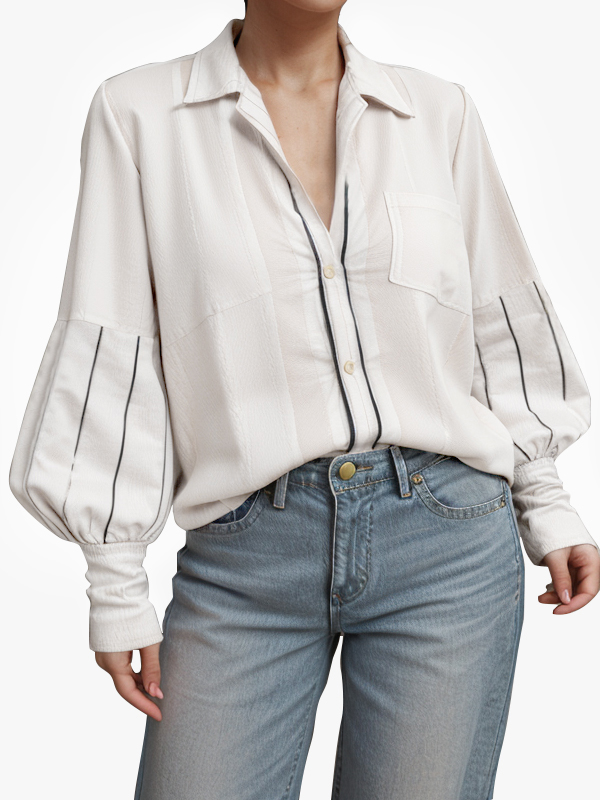 Patchwork Lantern Long Sleeve Turn Down Collar Shirts