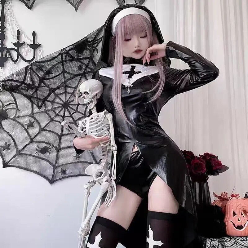 [Wetrose] In Stock Latex Nun Costume Leather Cosplay Santa Christmas Xmas New Year Lingerie Sexy Hot Erotic Sweet Heart