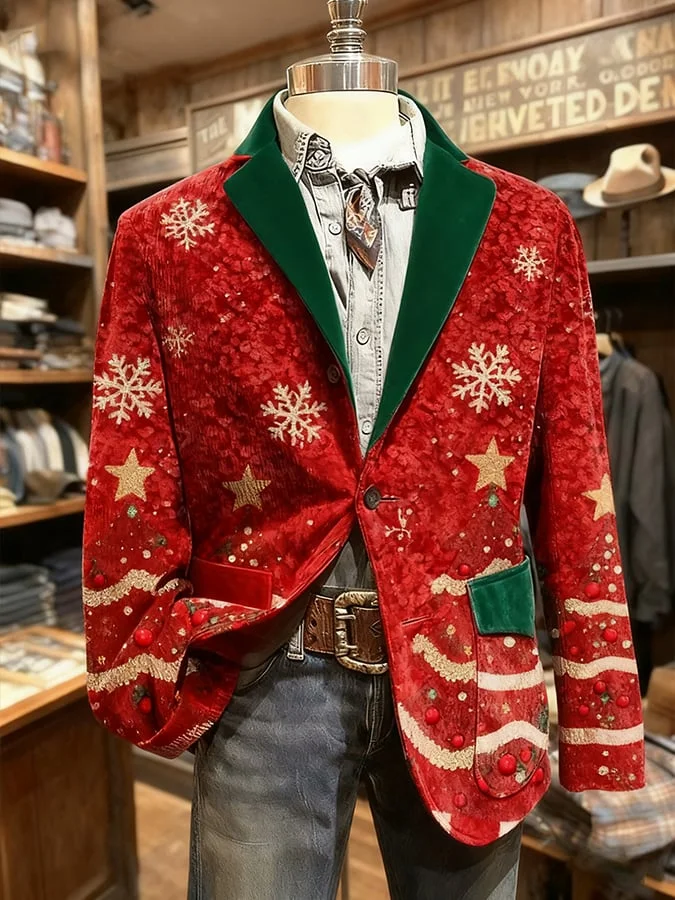 Men's Winter Christmas Print Blazer 