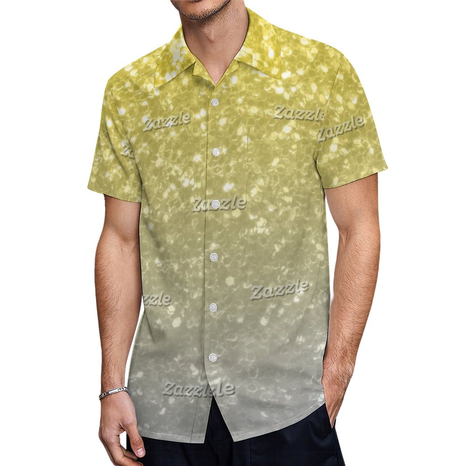 Light Ultimate Grey Illuminating Yellow Sparkles Hawaiian Shirt Mens Button Down Tropical Hawaii Beach Shirts