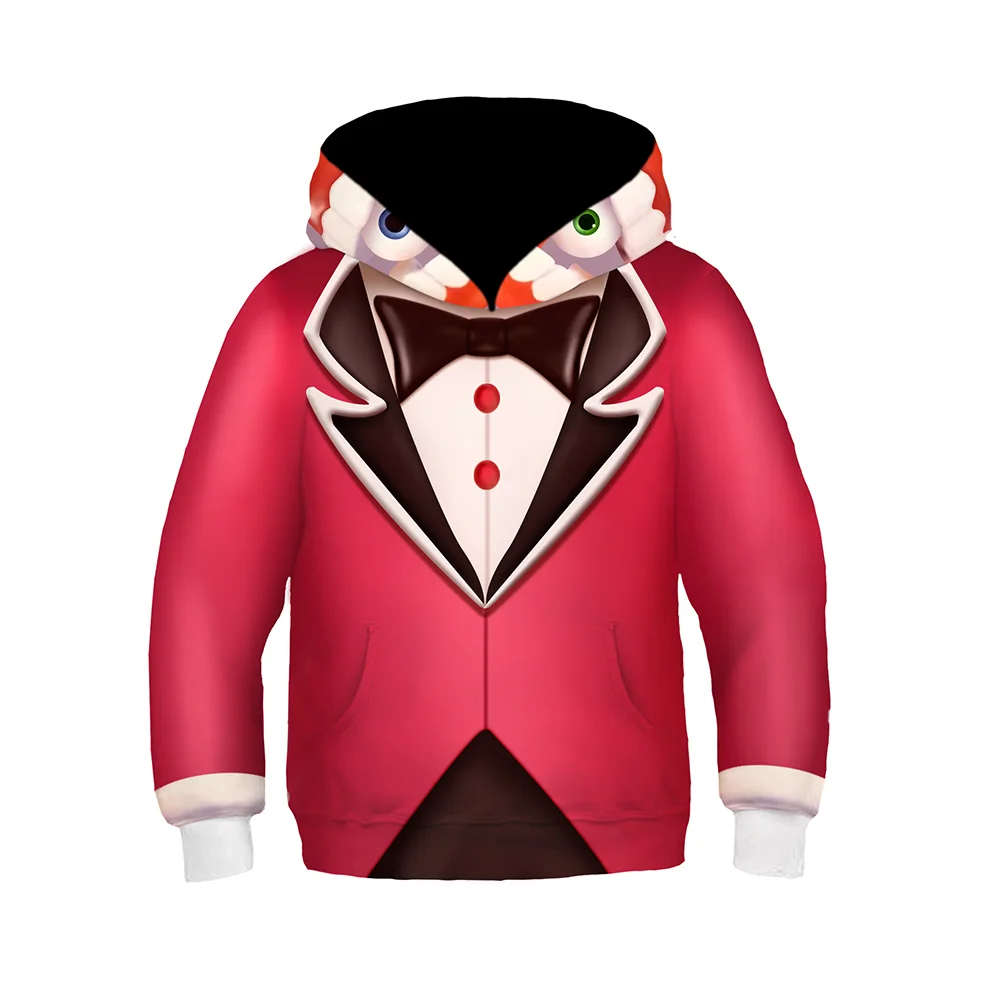 Kids Children Anime The Amazing Digital Circus 2023 Caine Red Hoodie Outfits Cosplay Costume Halloween Carnival Suit