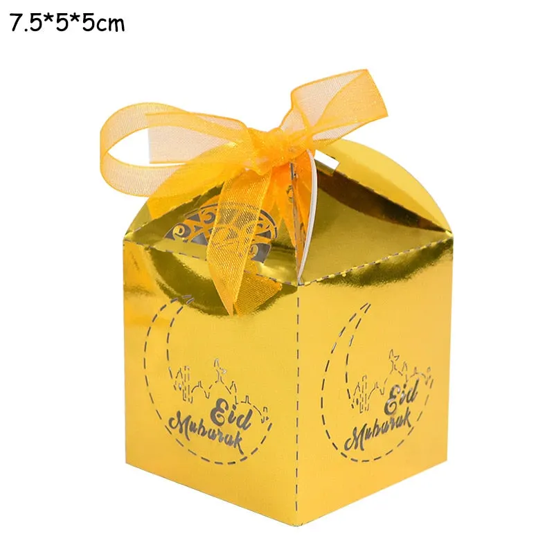 10pcs Eid Mubarak Candy Box Favor Box Ramadan Kareem Gift Boxes Islamic Muslim Festival Happy al-Fitr Eid Event Party Supplies
