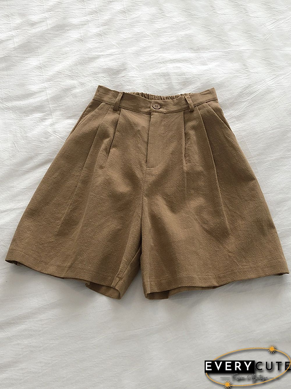 Loose Wide Leg Elasticity Pleated Solid Color Shorts