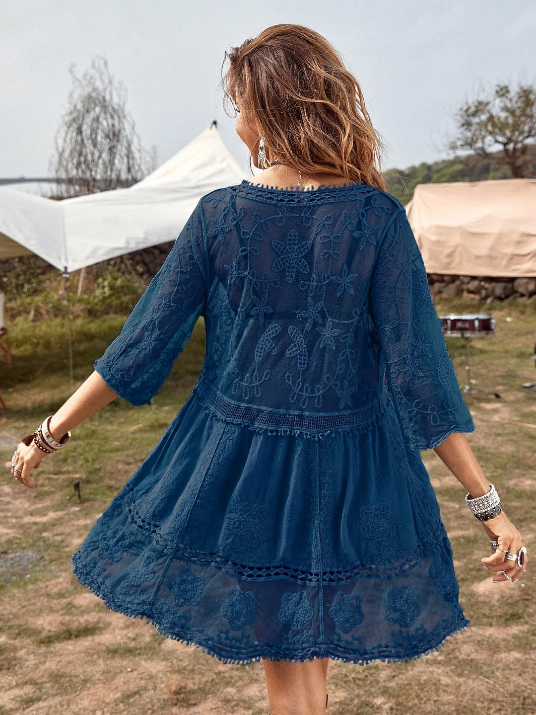 B2prity Women's Contrast Lace Bathing Suit Cover Up V-Neck Swimsuit Coverups Loose Swimwear Beach Dress Beachwear