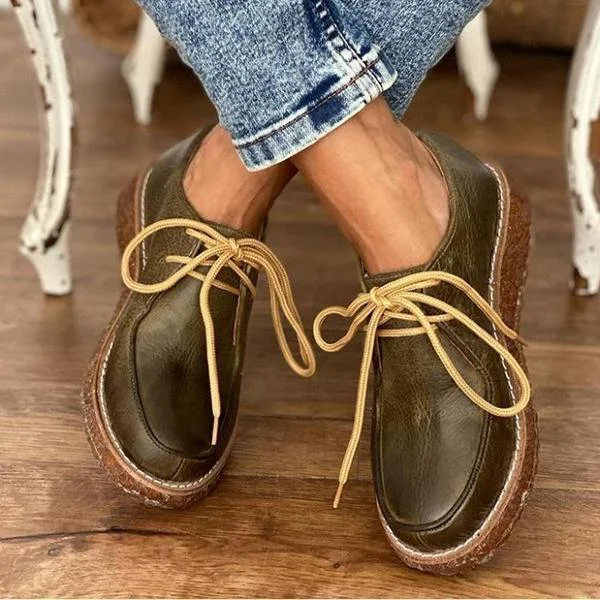 Women Coze Vegan Leather Lace Up Flat Shoes