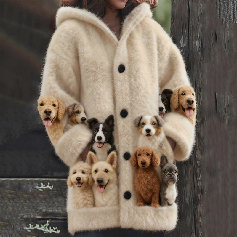 Dog Lovers Lovely Dogs Art Cozy Knit Hooded Cardigan elevenforest