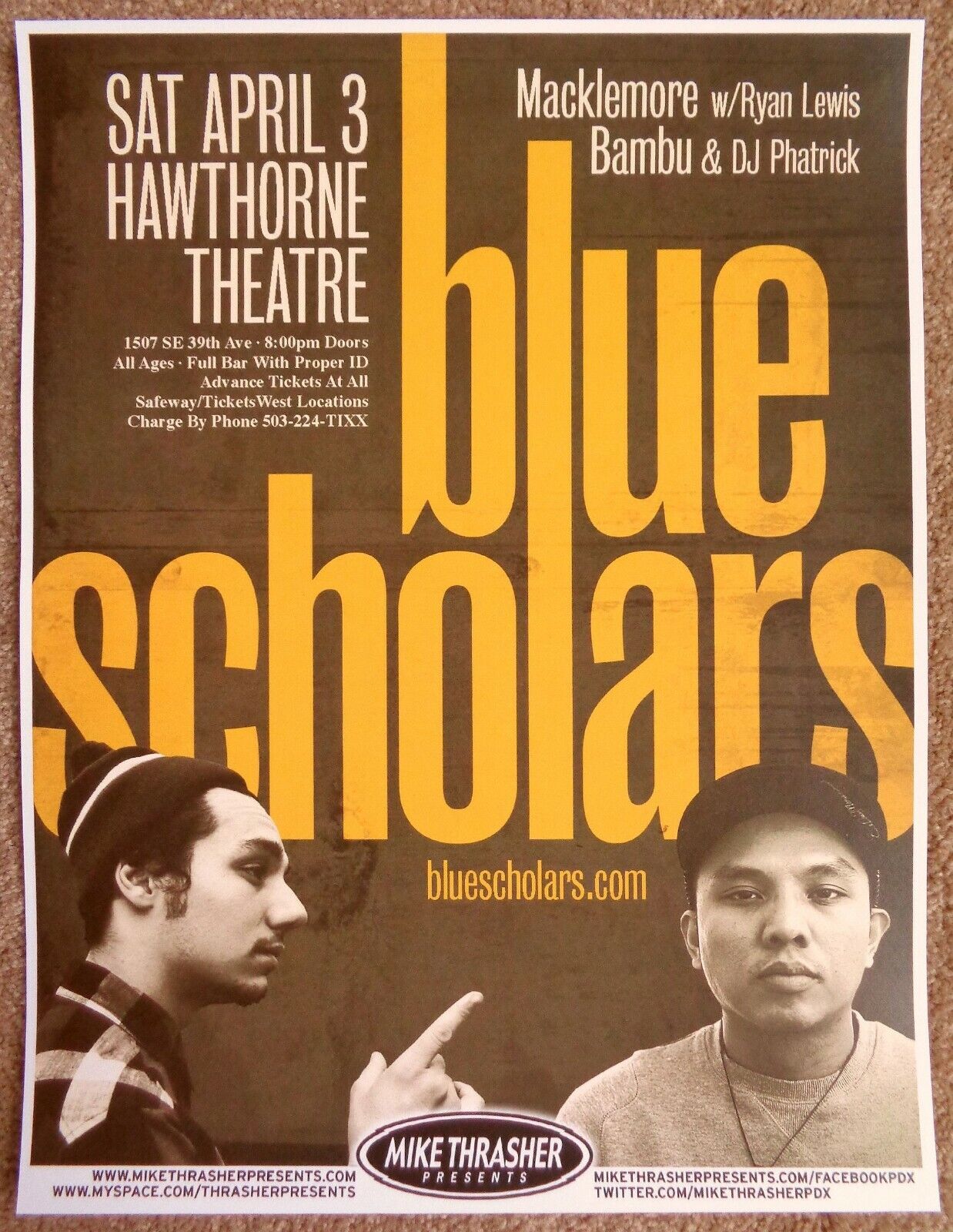 BLUE SCHOLARS Gig POSTER April 2010 Portland Oregon Concert