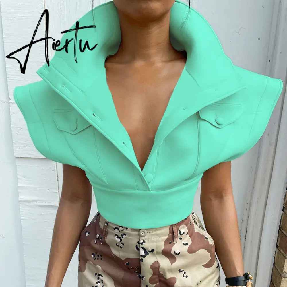 Sexy Party Club Bodycon Dresses For Women Autumn Solid Sleeveless Button Pockets Crop Top Female Streetwears Y2K Aiertu