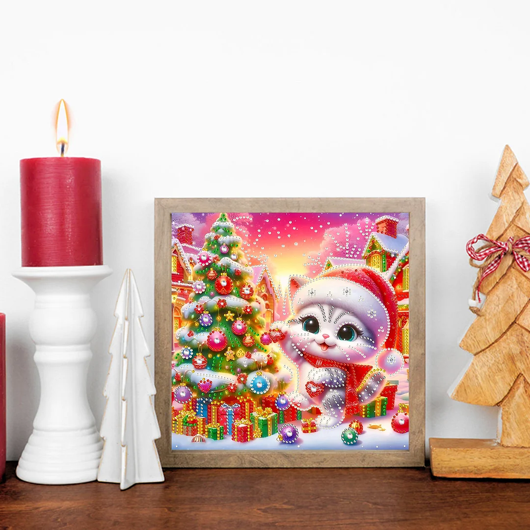 Christmas Cat - Diamond Painting - Partial Special Shaped Drill(Canvas|30*30cm)