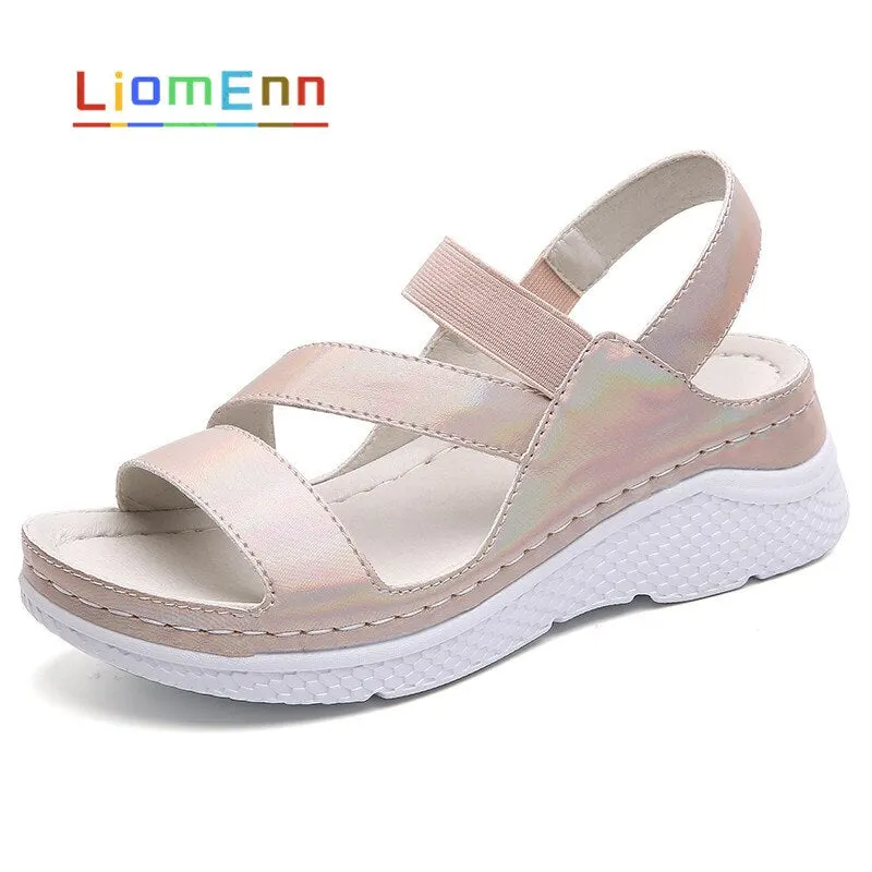 Brand Summer Women's Sandals 2021 New Designer Ladies Genuine Leather White Silver Pink Platform Sandal For Women flip flops