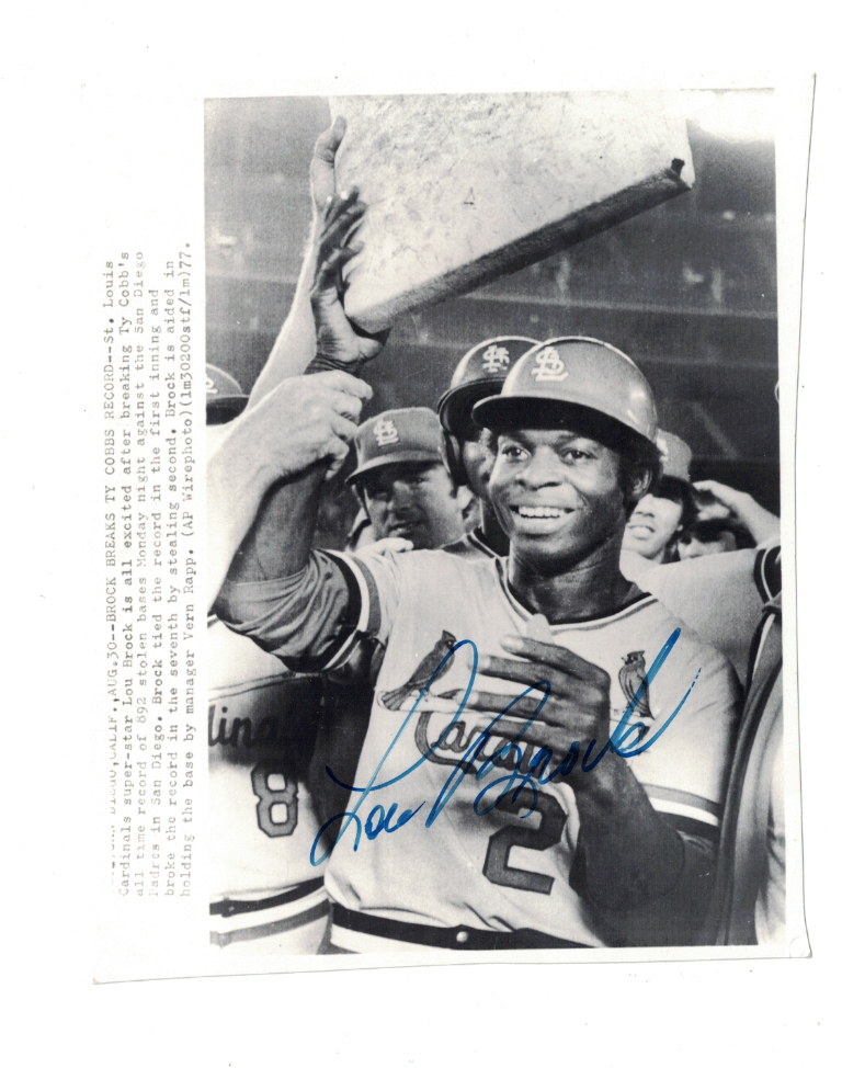 Lou Brock St. Louis Cardinals Signed 4 3/4 x 6 News Photo Poster painting W/Our COA