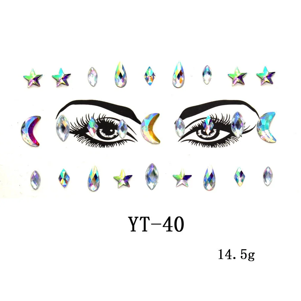 Sexy Style Rhinestone Acrylic Self-adhesive Jewelry Face Creative Tattoo Body Art Jewelry Masquerade Eyes Beauty Makeup Sticker