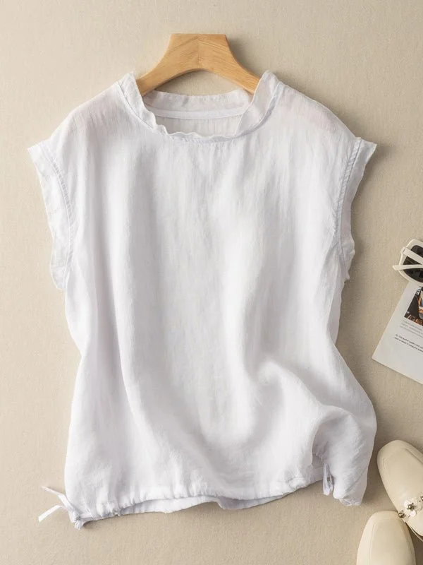 Loose Casual Vintage Solid Sleeveless Linen T-Shirt