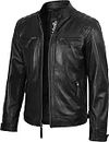 🛒Jaquetas masculinas de couro leg&iacute;timo de cordeiro da fjackets - jaqueta de couro acolchoada estilo motociclista (Cafe Racer), com z&iacute;per.
