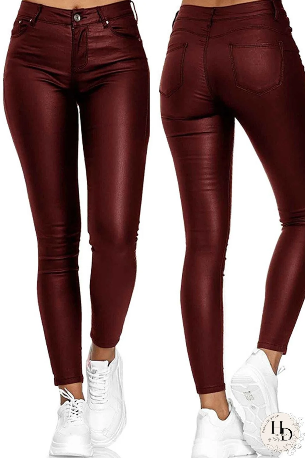 Burgundy Casual Solid Split Joint High Waist Pencil Solid Color Bottoms