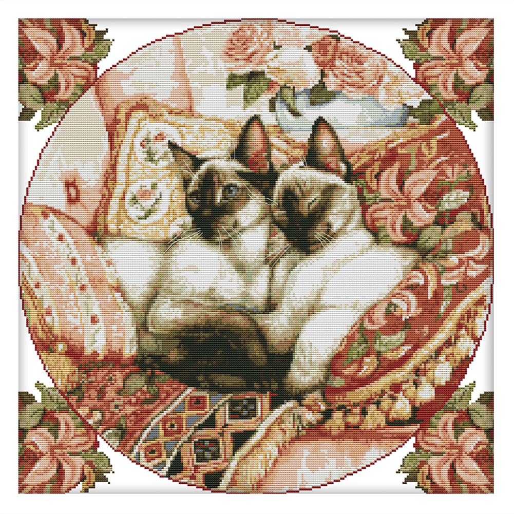 

2 Siamese Cats - 14CT Stamped Cross Stitch - 49*49CM, 501 Original