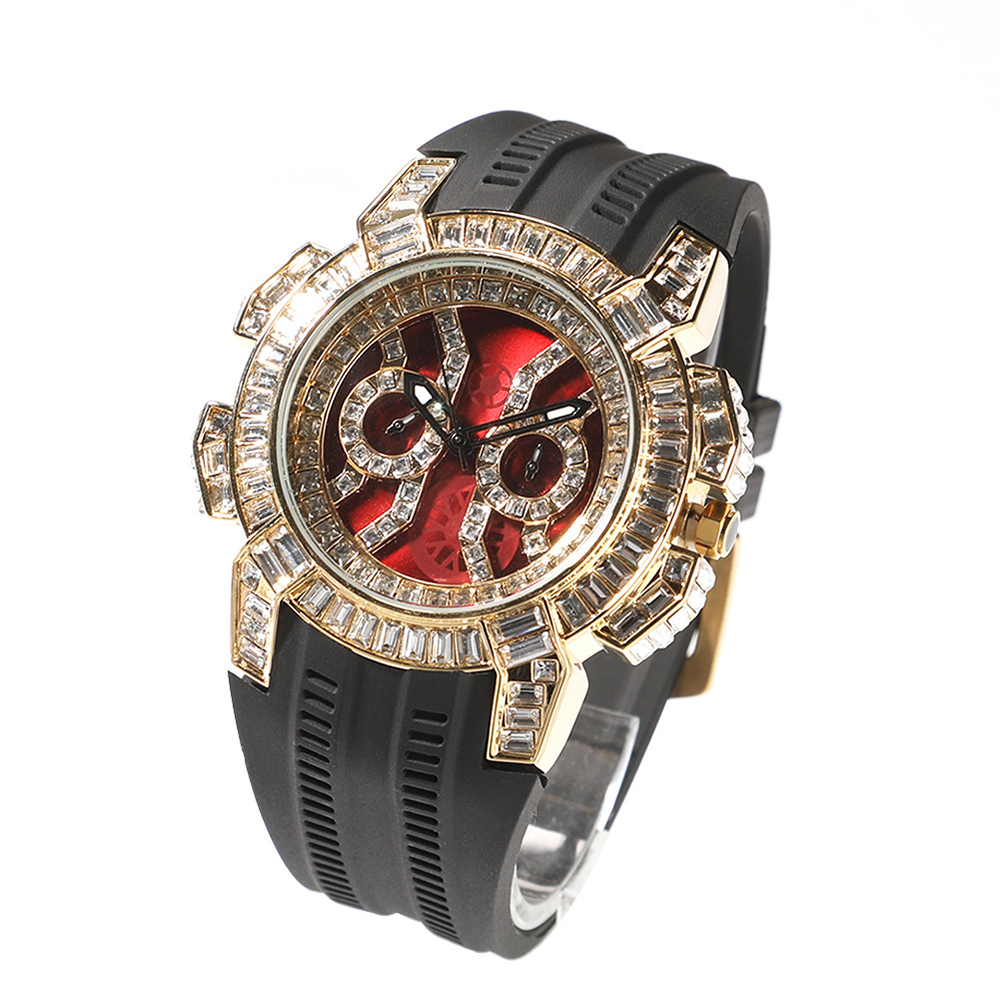 Iced Out Full Zircon Large Dial Silicone Strap Quartz Watch 