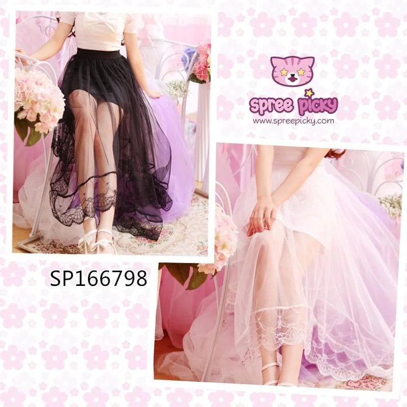 White/Black Sweet Lace Long Skirt SP166798
