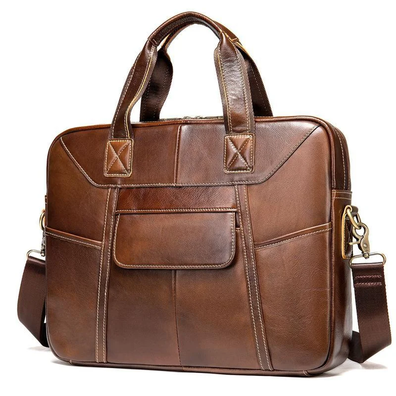 Men's Leather Briefcase Handbag Large Capacity Retro Shoulder Bag Crossbody Bag