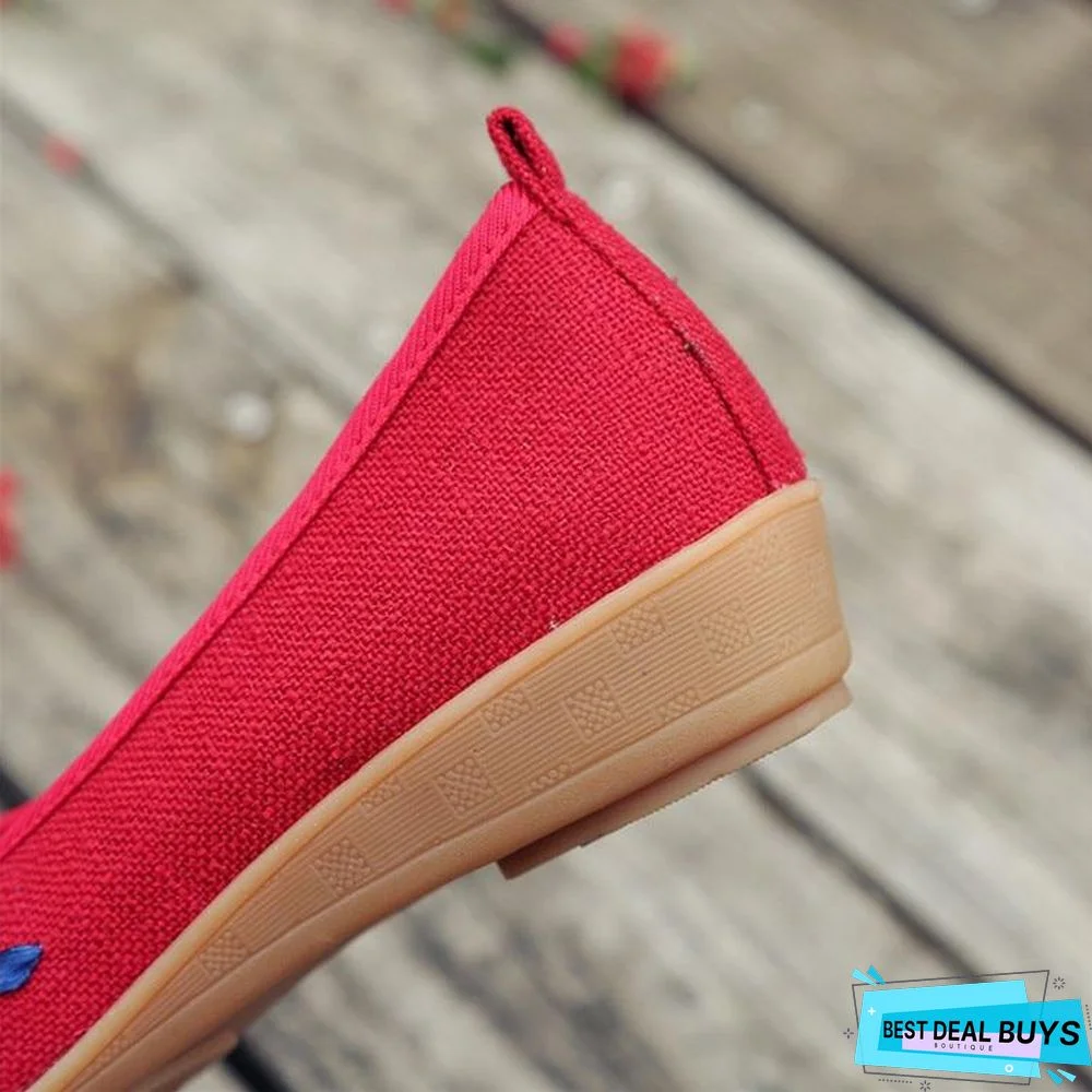 3D Flowers Women Linen Slip On Ballet Flats Breathable Fabric Shoes