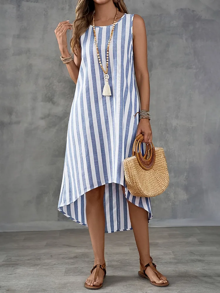 Women's Vacation Country Style Striped Sleeveless Dress