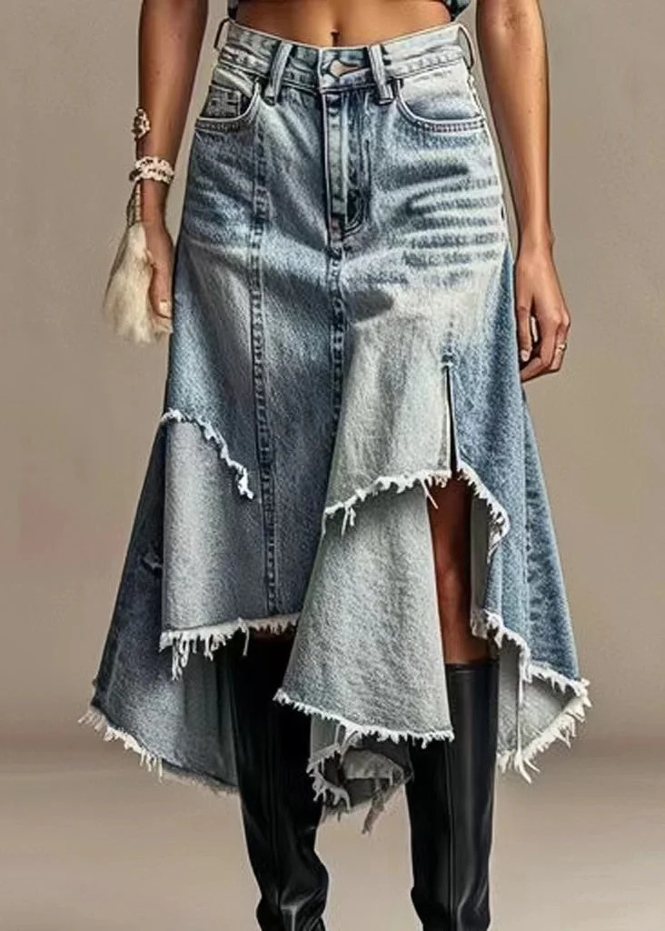 Pre sale - shipping in 30 days/Modern Light Blue Asymmetrical Pockets High Waist Denim Skirt Summer