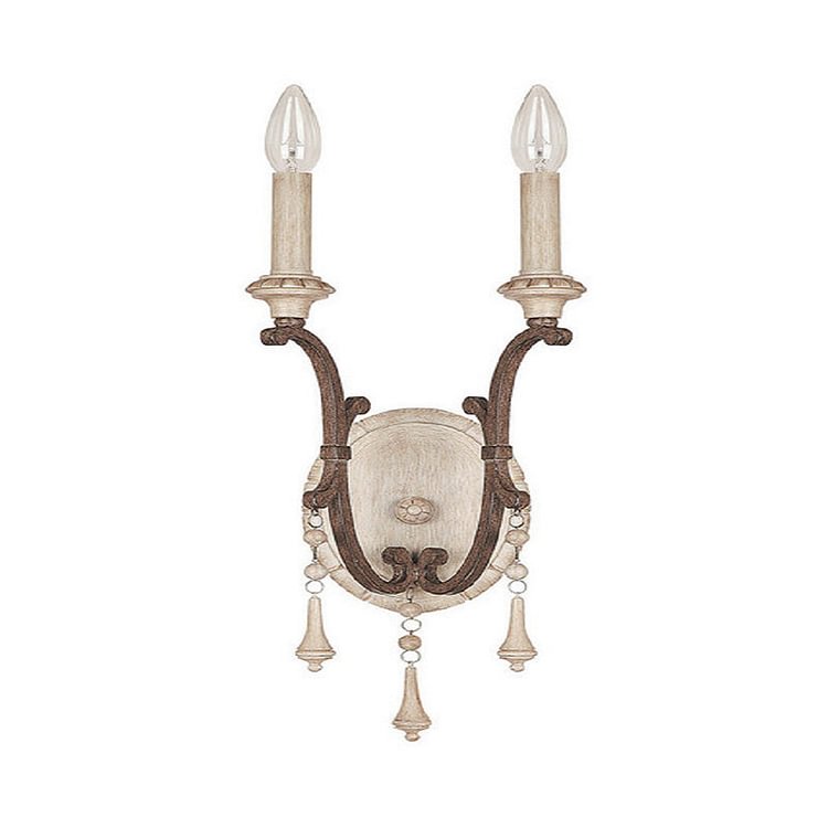 White 2 Lights Sconce Traditional-Style Wood Candelabra Wall Lighting Idea, 7"/13"/14" Wide