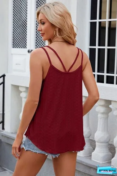 Eyelet Scoop Neck Spaghetti Strap Cami