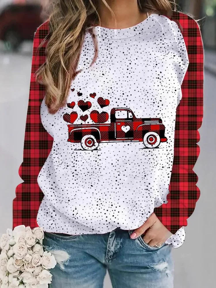 Women's Long Sleeve Scoop Neck Love Printed Graphic Tops